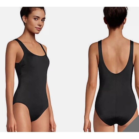 new Lands' End swimsuit 18w Chlorine Resistant Scoop Neck Lined One Piece Black - Picture 1 of 5